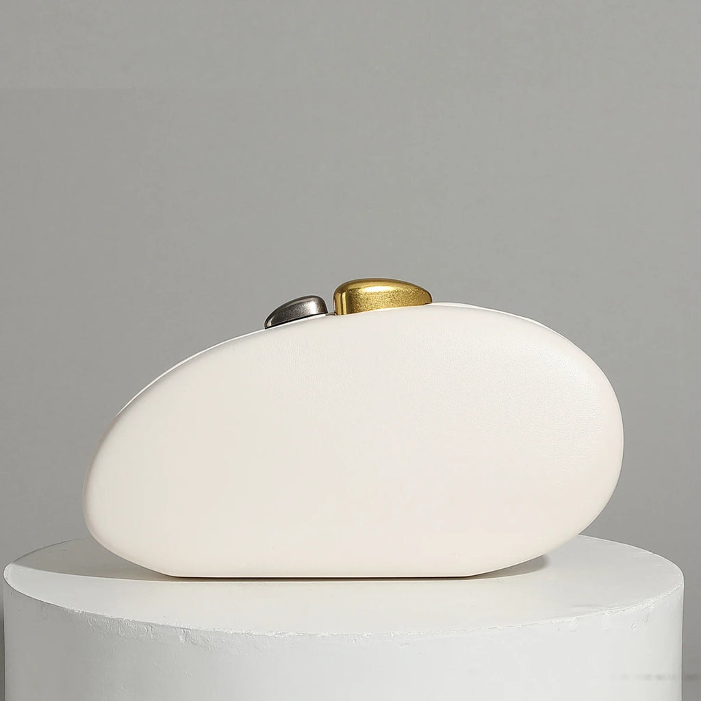 Sculpted Shell Clutch with Metallic Chain