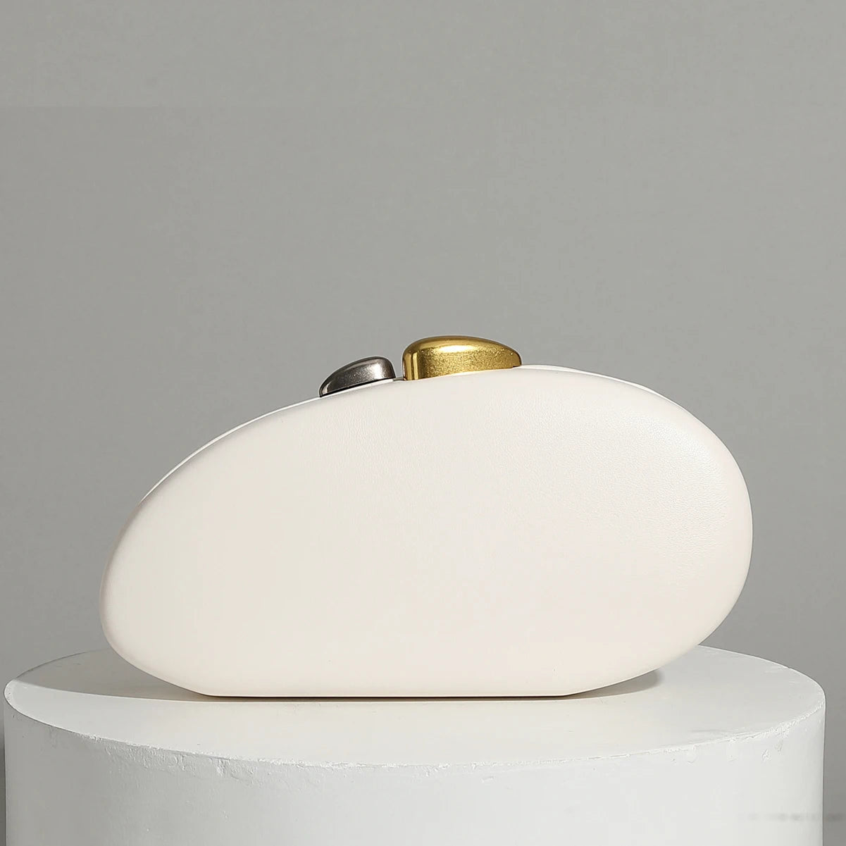 Sculpted Shell Clutch with Metallic Chain