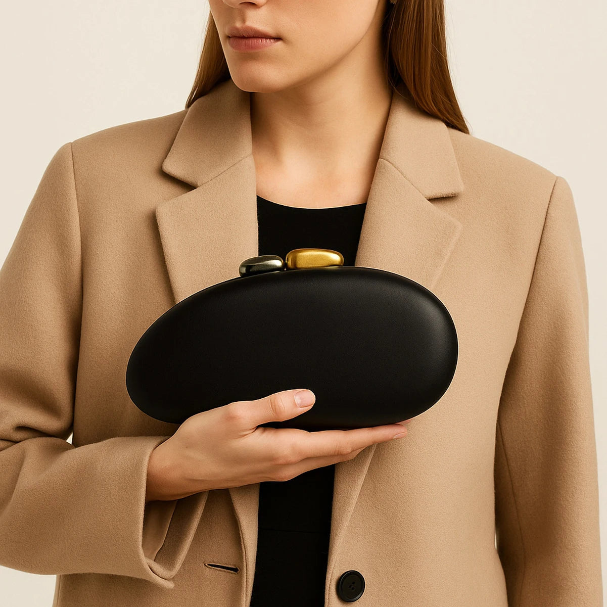 Sculpted Shell Clutch with Metallic Chain