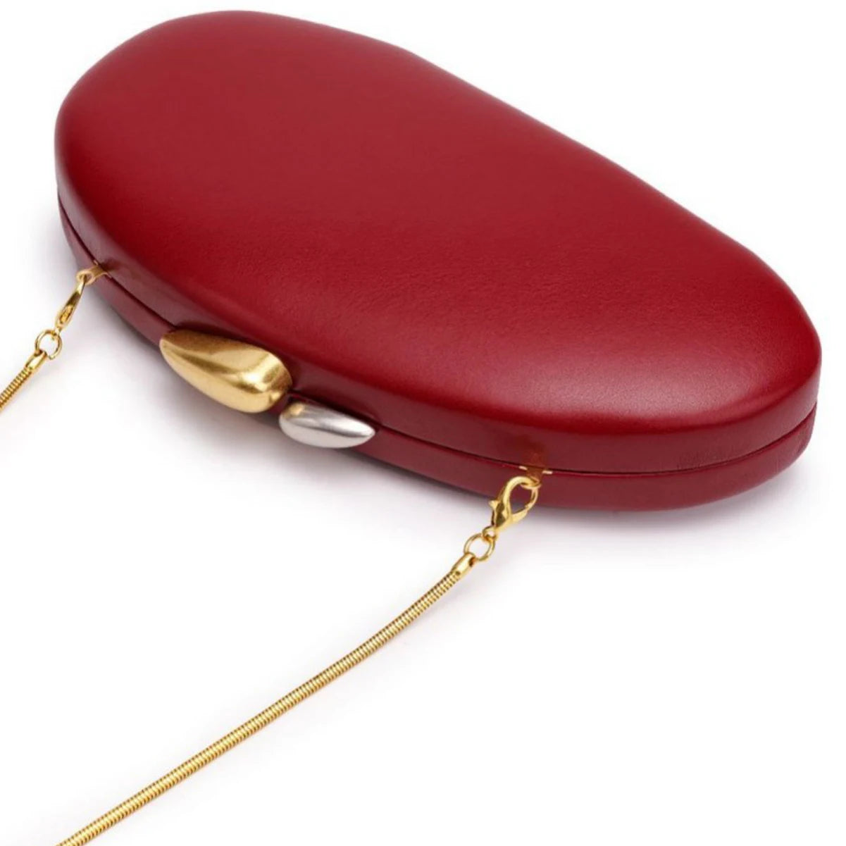 Sculpted Shell Clutch with Metallic Chain